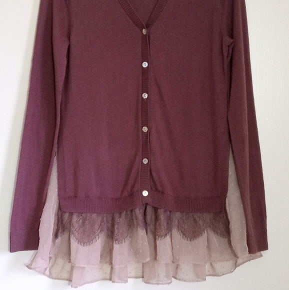 LOGO Lori Goldstein lightweight button down cardigan with ruffle hem size xxs - Picture 2 of 11